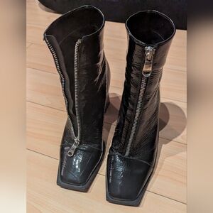 Square Toe Front Zip Heel Boots